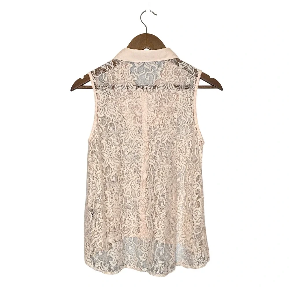 Sheer Floral Lace Top Womens Size L Peach Coquette Cottage Festival Shabby Chic - Picture 5 of 9